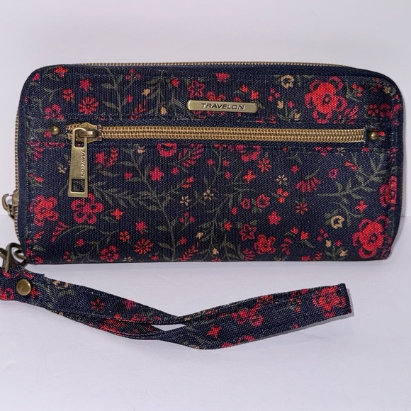 Travelon Ladies Zip Security Card Holder NWT navy floral - Picture 1 of 11